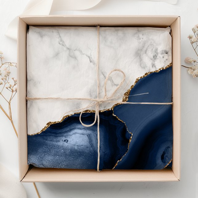 White Marble Gilded Navy Blue Agate Tissue Paper (Creator Uploaded)