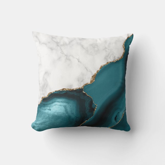 White Marble Gilded Teal Agate Cushion (Front)