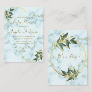 White Marble God Baby Boy Shower Invitation