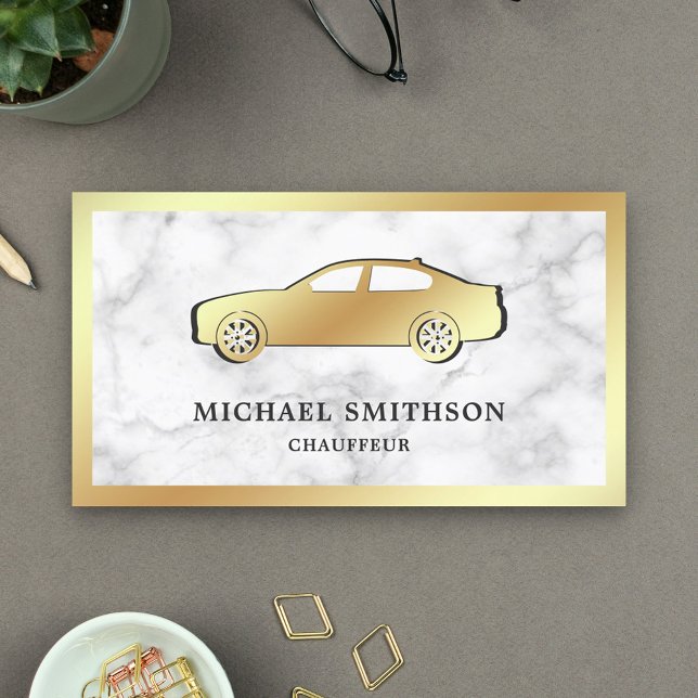 White Marble Gold Car Professional Chauffeur Business Card (Creator Uploaded)