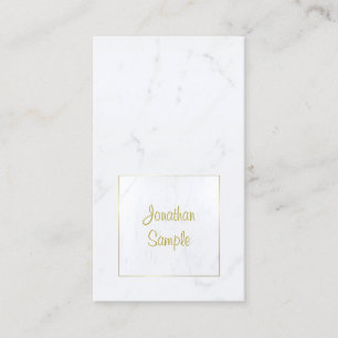 White Marble Gold Elegant Script Plain Luxurious Business Card