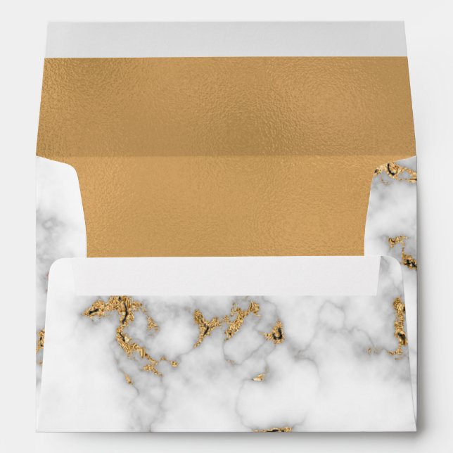 White Marble Gold Foil Envelope (Back (Bottom))
