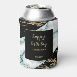 White Marble Gold Foil Paint Texture Birthday Can Cooler