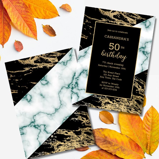 White Marble Gold Foil Paint Texture Birthday Invitation (Creator Uploaded)