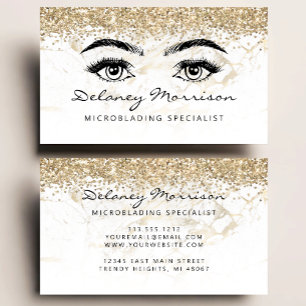 White Marble Gold Glitter Eyes Microblading Business Card