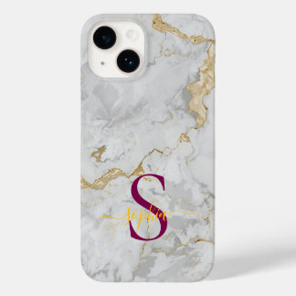 white marble gold glitter monogram Case-Mate iPhone 14 case