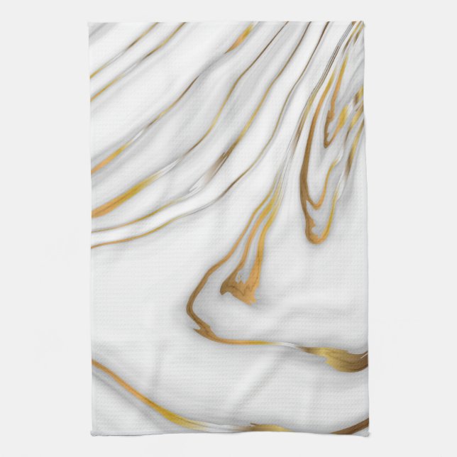 White Marble Gold Grain Tea Towel (Vertical)