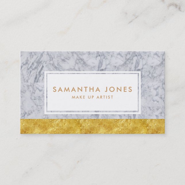 White Marble Gold Leaf Make Up Artist Business Card (Front)