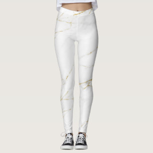 White Marble & Gold Leggings