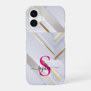 white marble gold lines monogram iPhone 16 case