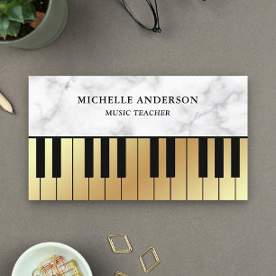 White Marble Gold Piano Keyboard Teacher Pianist Business Card
