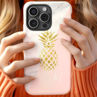 White Marble Gold Pineapple Pink Pastel Monogram