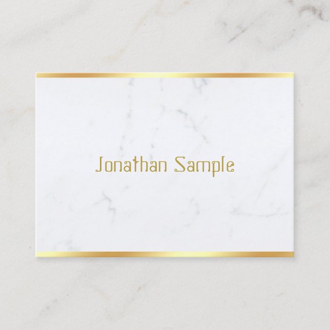 White Marble Gold Text Elegant Custom Template Business Card (Front)