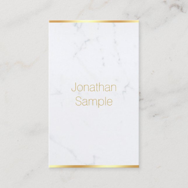 White Marble Gold Text Modern Professional Elegant Business Card (Front)