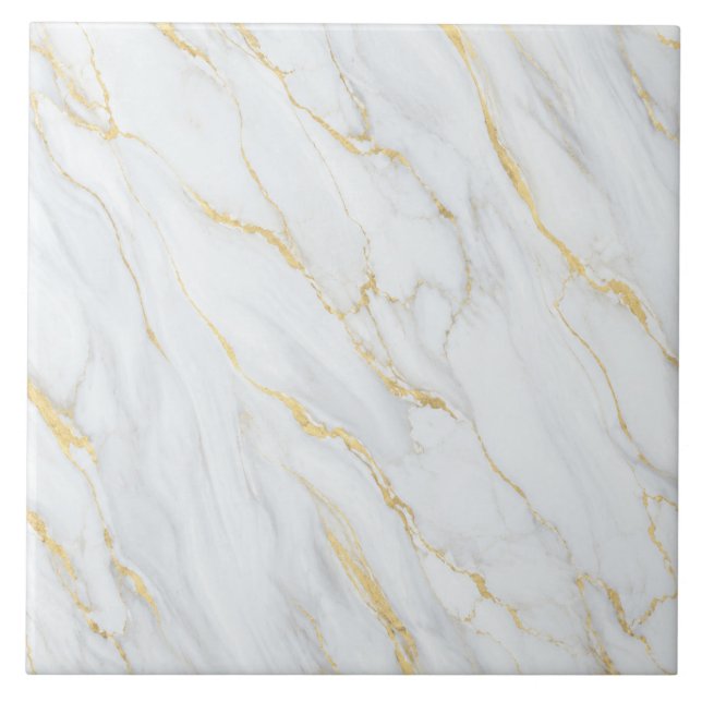 White Marble Gold Vein Pattern Tile (Front)
