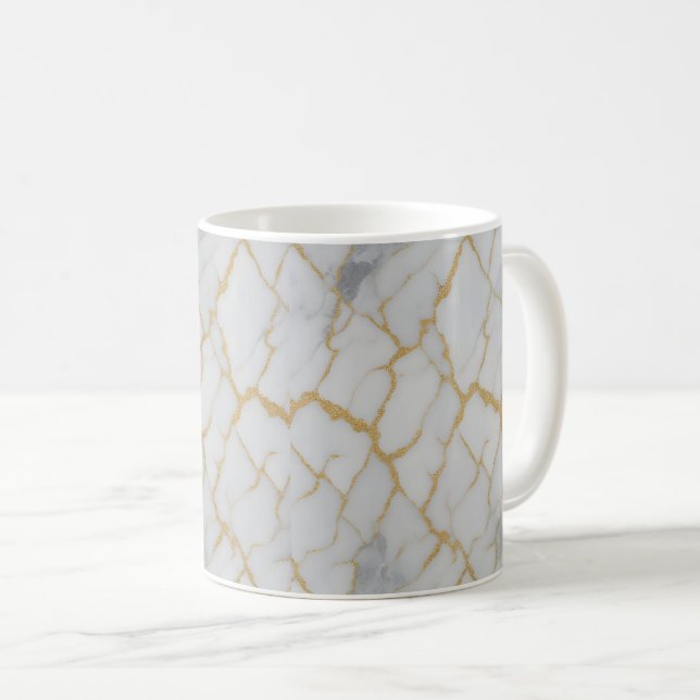 White Marble & Gold Veins | Luxury Mug (Front Right)