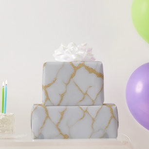 White Marble & Gold Veins Luxury Wrapping Paper