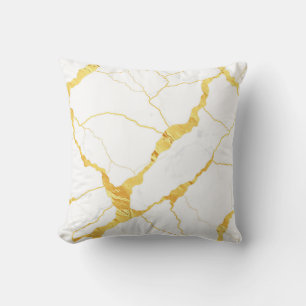White Marble Gold Veins Pattern Cushion