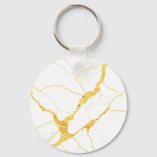 White Marble Gold Veins Pattern Key Ring