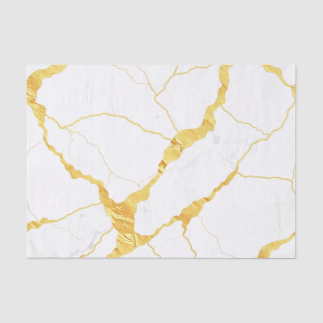 White Marble Gold Veins Pattern Tissue Paper (Front)