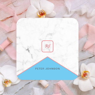 White Marble Hair and Makeup Logo with Simple Square Sticker
