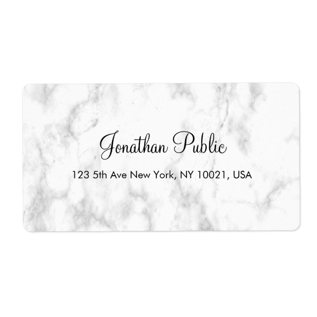 White Marble Hand Script Elegant Modern Shipping (Front)