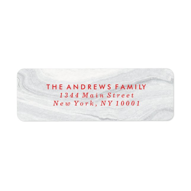 White Marble Holiday Address Labels in Red (Front)