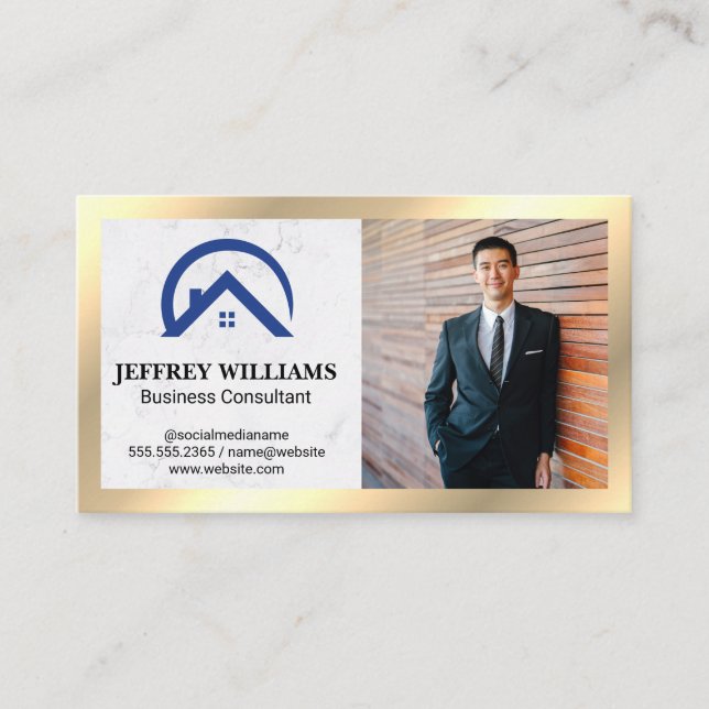 White Marble | House Logo Icon | Business Man Card (Front)