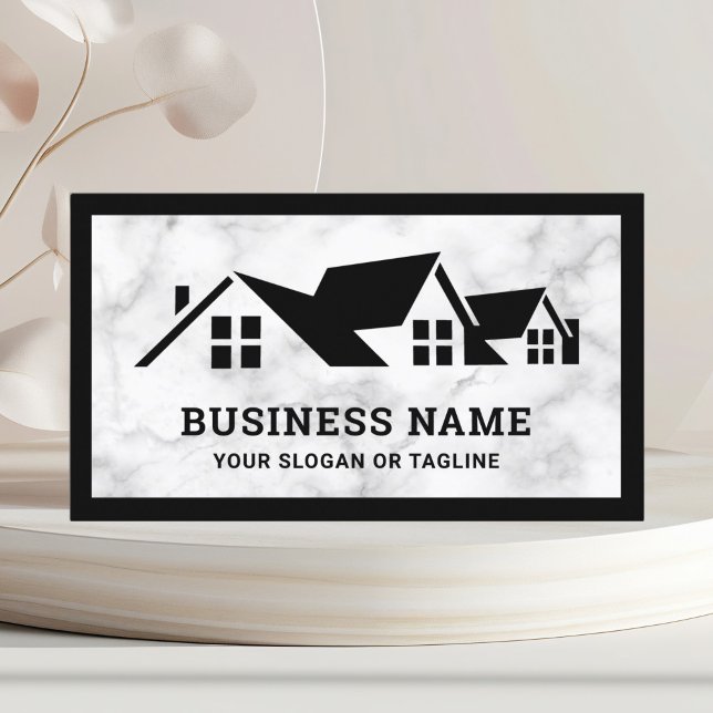 White Marble House Roofing Construction Roofer Business Card (Creator Uploaded)