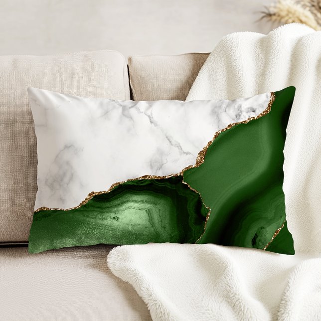 White Marble Hunter Green Agate Gold Glitter Decorative Cushion (Creator Uploaded)