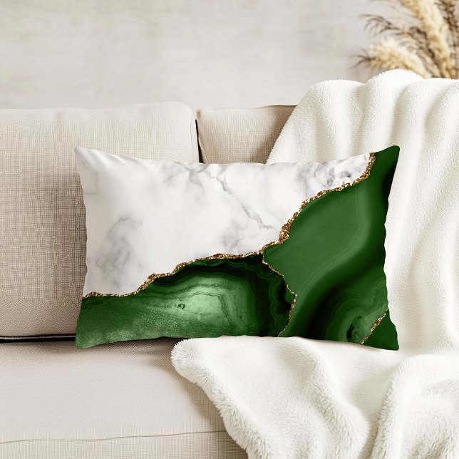 White Marble Hunter Green Agate Gold Glitter Decorative Cushion (Creator Uploaded)