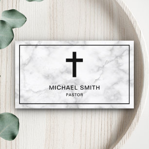 White Marble Jesus Christ Cross Pastor Business Card