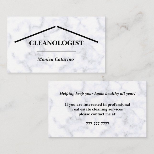White Marble Look Home Cleaning Business Card (Front/Back)