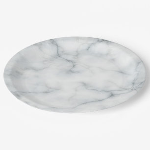white marble look paper plate
