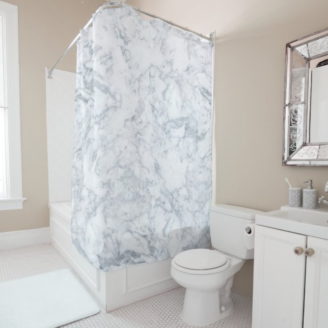 White Marble Look Shower Curtain (In Situ)