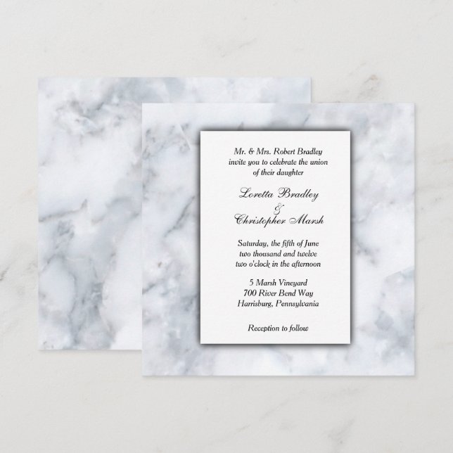 White Marble Look Wedding Invitation (Front/Back)