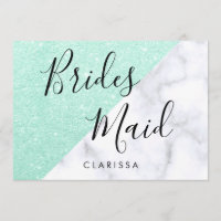 White marble & mint green glitter bridesmaid