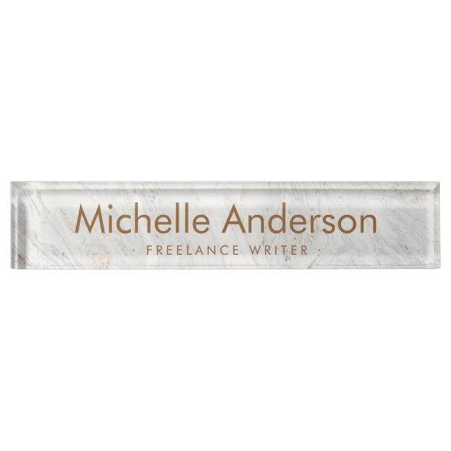 White Marble modern minimal Nameplate (Front)