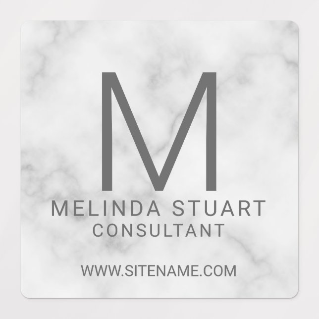 White Marble Modern Monogram Business Labels (Design 1)