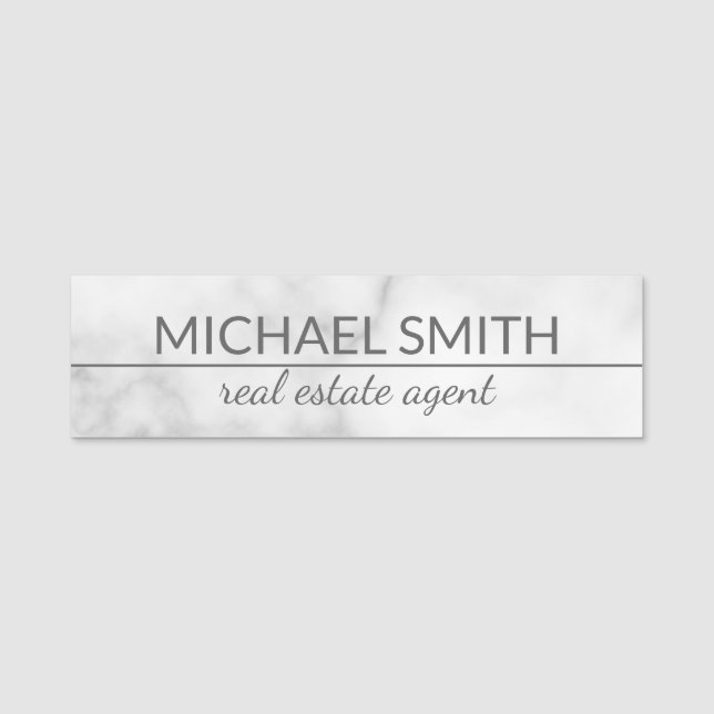 White marble Modern Professional Personalised Name Tag (Front)