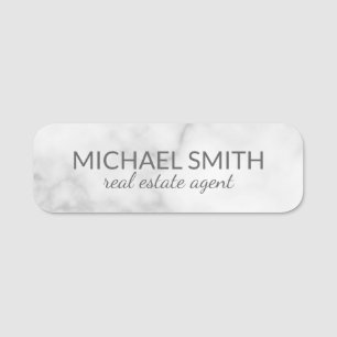 White Marble Modern Professional Personalised Name Tag