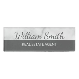 White Marble Modern Professional Personalised  Name Tag