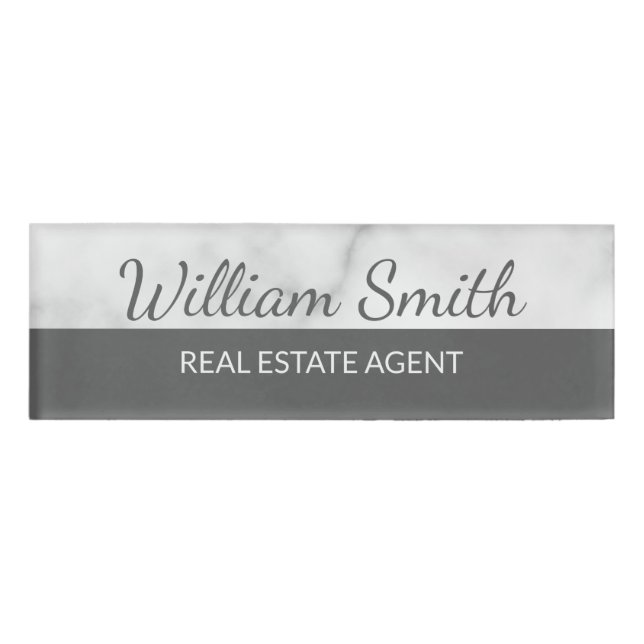 White Marble Modern Professional Personalised  Name Tag (Front)