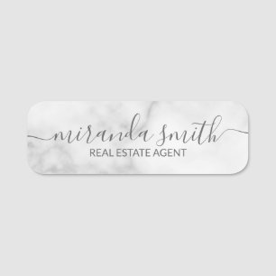 White Marble Modern Professional Personalised Name Tag