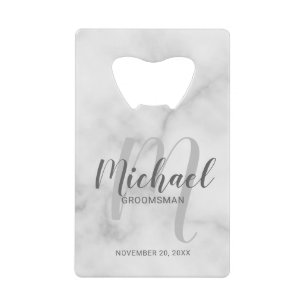 White Marble Modern Script Personalised Groomsmen
