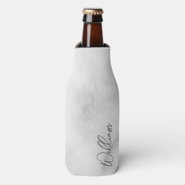 White Marble Modern Script Personalised Name Bottle Cooler (Bottle Front)
