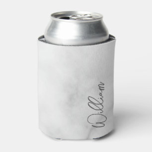 White Marble Modern Script Personalised Name Can Cooler