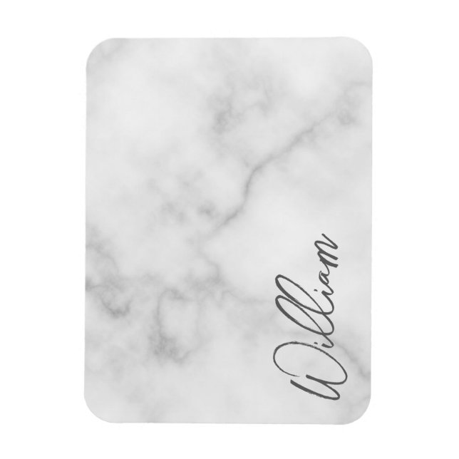 White Marble Modern Script Personalised Name Magnet (Vertical)