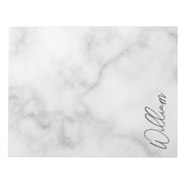 White Marble Modern Script Personalised Name Notepad (Front)