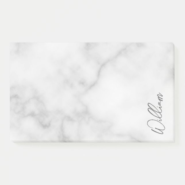 White Marble Modern Script Personalised Name Post-it Notes (Front)
